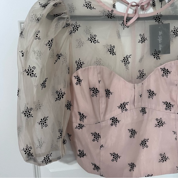 Sans Souci Cropped Chiffon Sweetheart Corset Style Top Blouse Shirt Large New - Picture 6 of 7